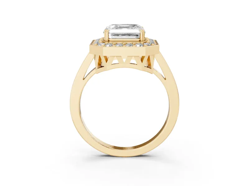 Asscher Cut Halo Engagement Ring Setting | Polished Halo Rim | Yellow Gold