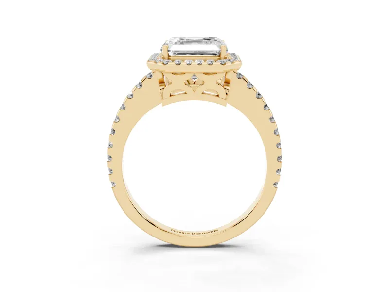 Asscher Cut Halo Engagement Ring Setting | Half Pave Band | Yellow Gold