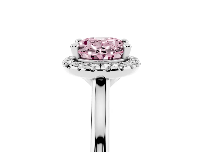 Oval Halo Engagement Ring Setting for a Fancy Pink Lab-Grown Diamond | Plain Polished Band | White Gold