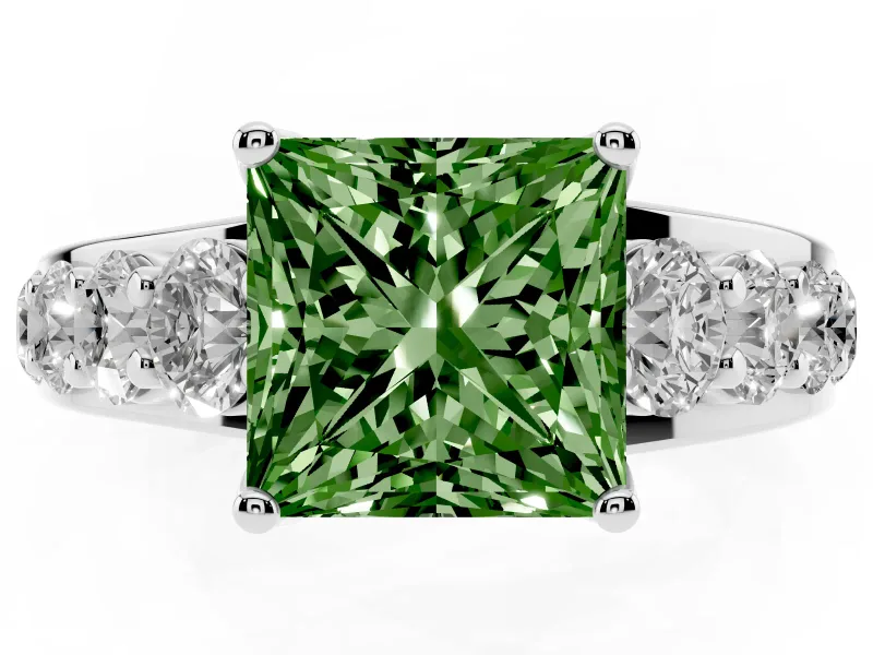 Princess Cut Engagement Ring Setting for a Fancy Green Lab-Grown Diamond | Sterling Silver - Design NV-24645