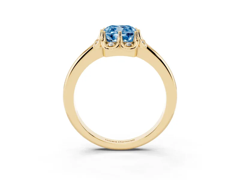 Cushion Cut Petal Halo Engagement Ring Setting for a Fancy Blue Lab-Grown Diamond | Yellow Gold