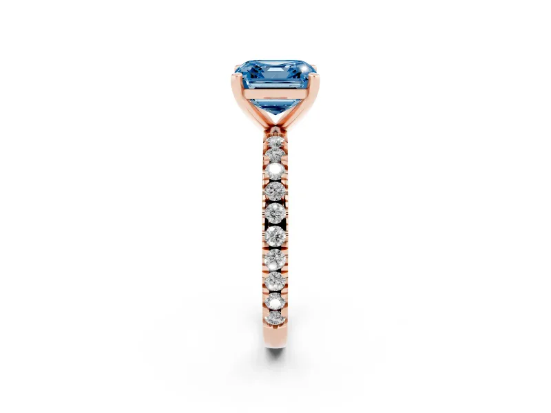 Asscher Cut Pavé Engagement Ring Setting for a Fancy Blue Lab-Grown Diamond | Rose Gold