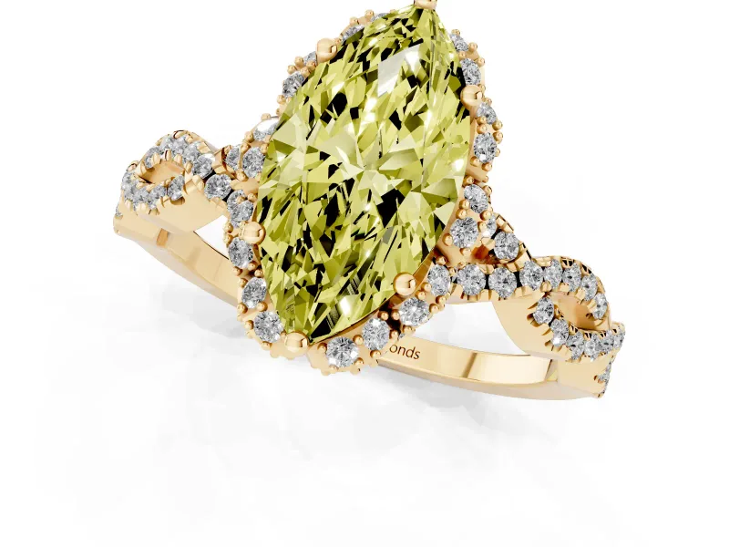 Marquise Milgrain Halo Engagement Ring Setting for a Fancy Yellow Lab-Grown Diamond | Graduated Shoulders | Yellow Gold