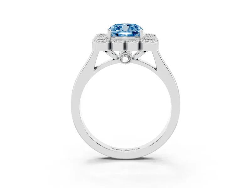 Cushion Cut Halo Engagement Ring Setting for a Fancy Blue Lab-Grown Diamond | Sterling Silver - Design NV-24775