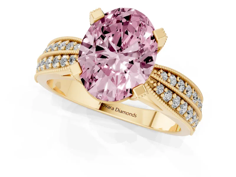 Oval Milgrain Solitaire Engagement Ring Setting for a Fancy Pink Lab-Grown Diamond | Yellow Gold