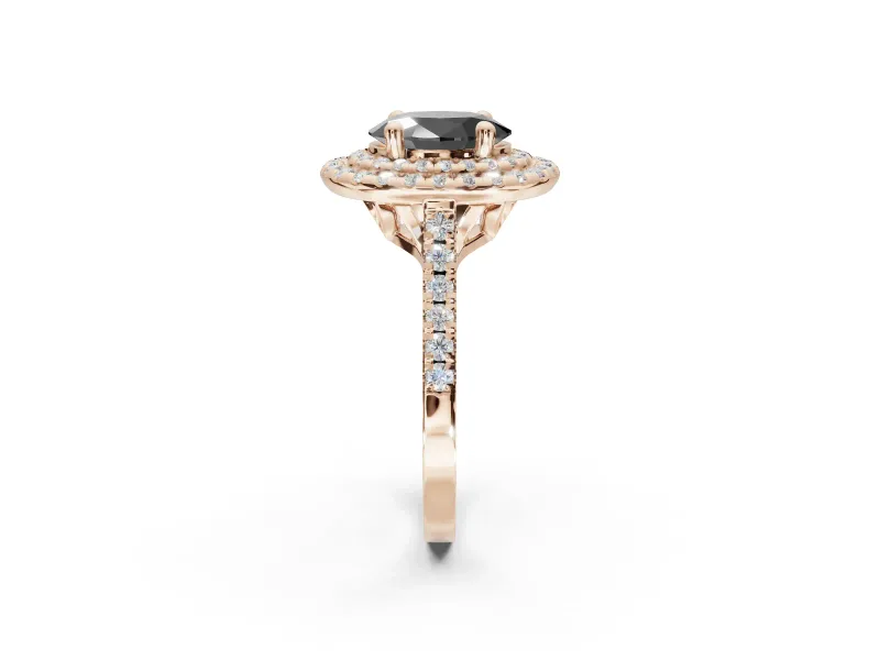 Fancy Black Oval Lab-Grown Diamond Double Halo Statement Ring Set in Rose Gold with Pavé Band