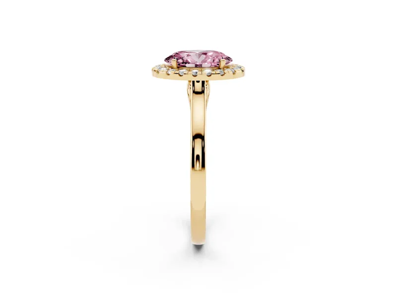 Oval Halo Engagement Ring Setting for a Fancy Pink Lab-Grown Diamond | Flat Tapered Band | Yellow Gold
