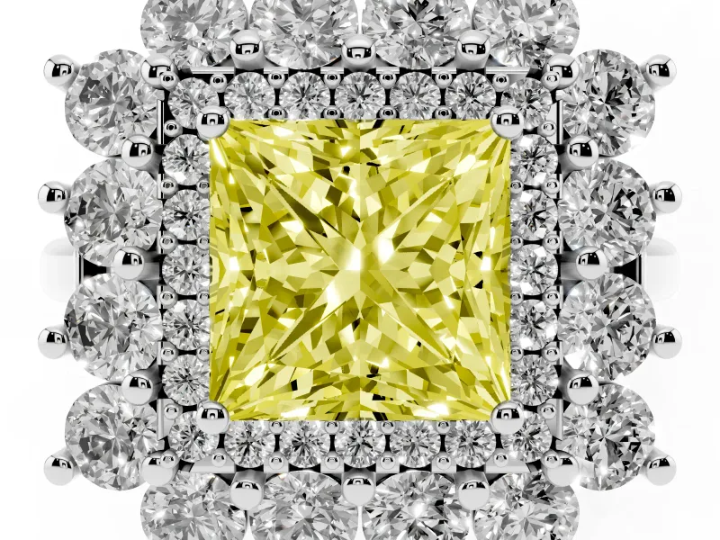 Princess Cut Floral Double Halo Engagement Ring Setting for a Fancy Yellow Lab-Grown Diamond | Plain Band | Platinum