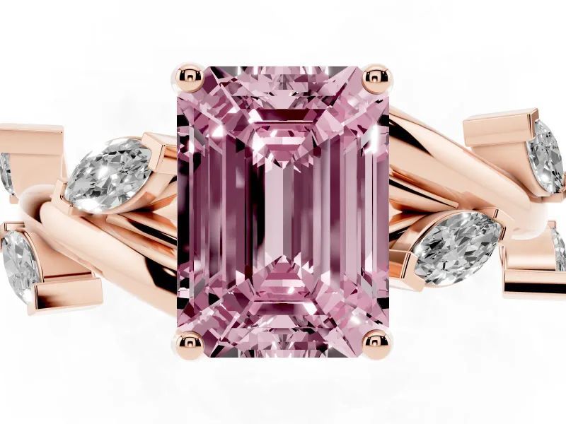 Emerald Cut Twisted Vine Engagement Ring Setting for a Fancy Pink Lab-Grown Diamond | Rose Gold