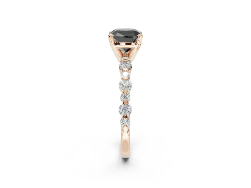 Cushion Cut Pavé Engagement Ring Setting for a Black Center | Alternating Accents | Rose Gold