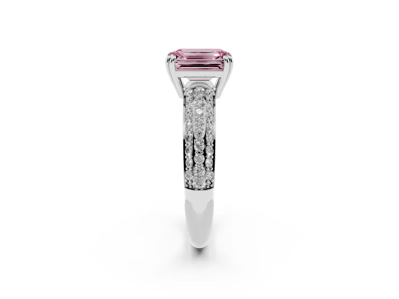 Emerald Cut Three Row Pave Engagement Ring Setting for a Fancy Pink Lab-Grown Diamond | Platinum
