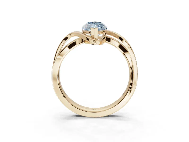 Marquise Bypass Solitaire Engagement Ring Setting for a Fancy Blue Lab-Grown Diamond | Pavé Strands | Yellow Gold