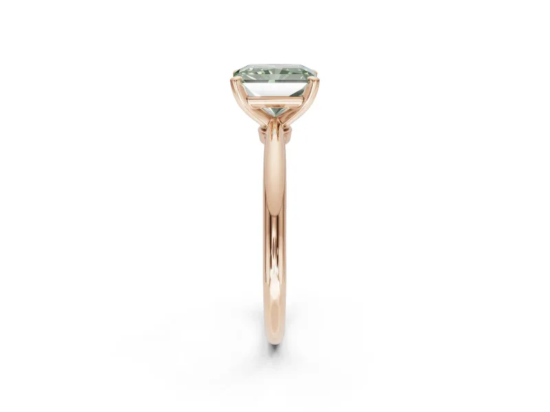 Radiant Cut Solitaire Engagement Ring Setting for a Fancy Green Lab-Grown Diamond | Tapered Plain Band | Rose Gold