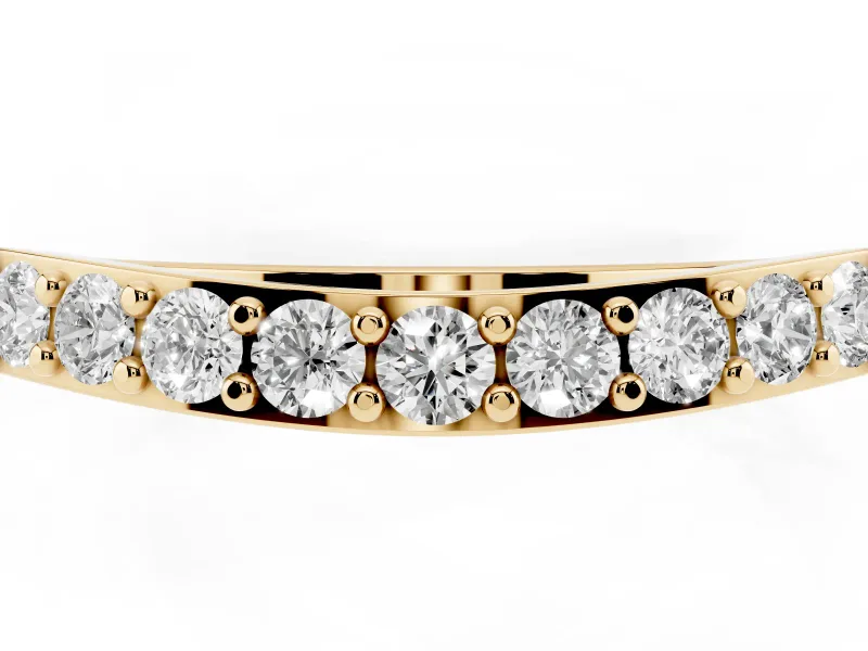 Round Diamond Curved Eternity Band Set in Yellow gold with Pavé Prong Setting