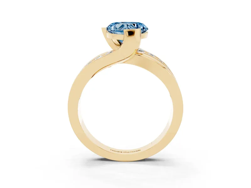 Heart-Shaped Graduated Bypass Engagement Ring Setting for a Fancy Blue Lab-Grown Diamond | Split Shank | Yellow Gold