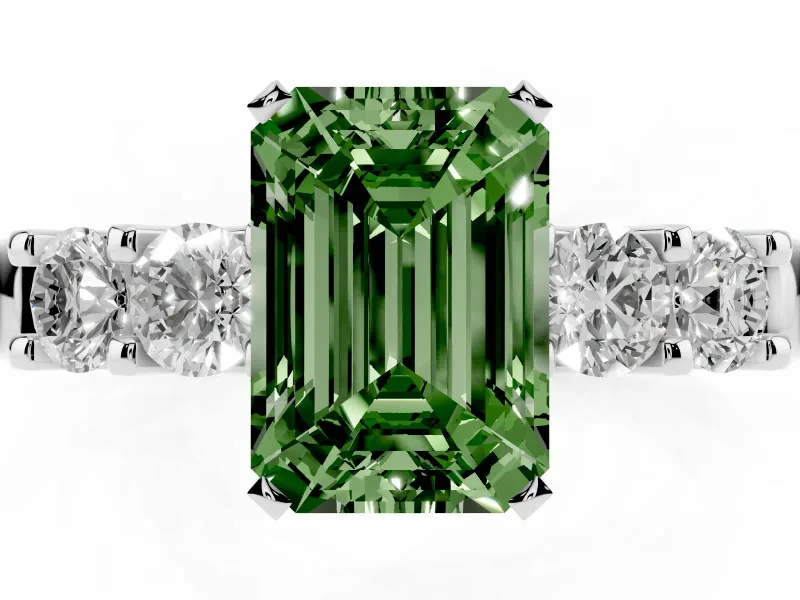 Emerald Cut Five Stone Engagement Ring Setting for a Fancy Green Lab-Grown Diamond | Platinum