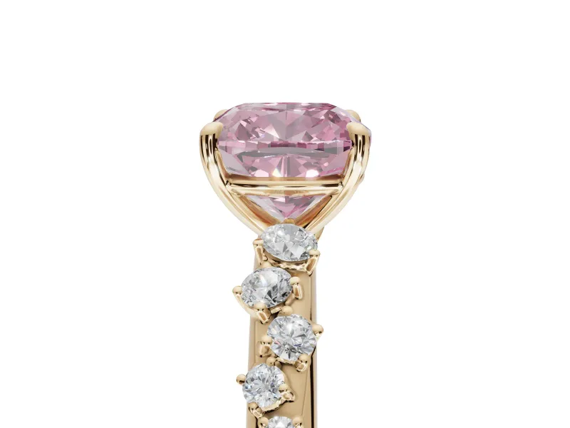 Cushion Cut Graduated Solitaire Engagement Ring Setting for a Fancy Pink Lab-Grown Diamond | Yellow Gold