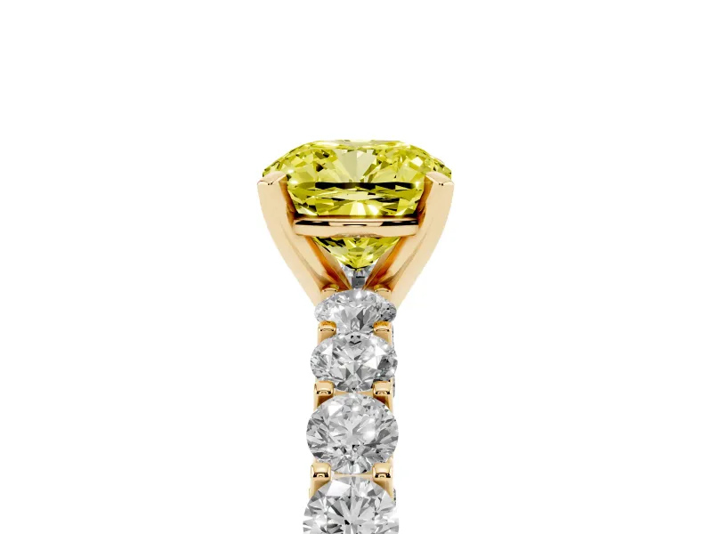 Cushion Cut Shared Prong Engagement Ring Setting for a Fancy Yellow Lab-Grown Diamond | Yellow Gold