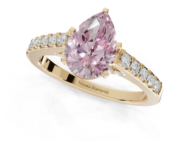Pear-Shaped Pavé Solitaire Engagement Ring Setting for a Fancy Pink Lab-Grown Diamond | Crossover Gallery | Yellow Gold
