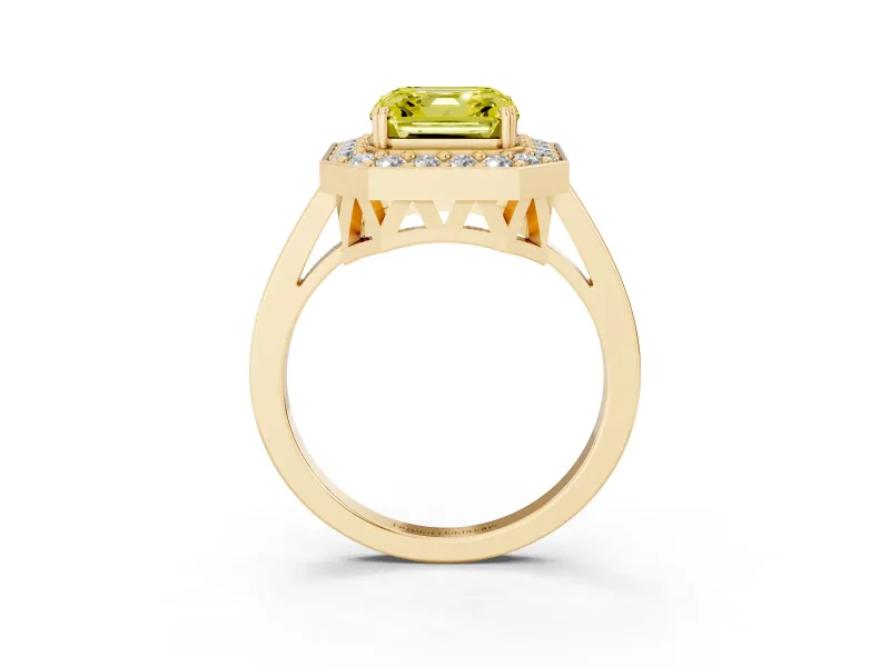Asscher Cut Halo Engagement Ring Setting for a Fancy Yellow Lab-Grown Diamond | Polished Halo Rim | Yellow Gold