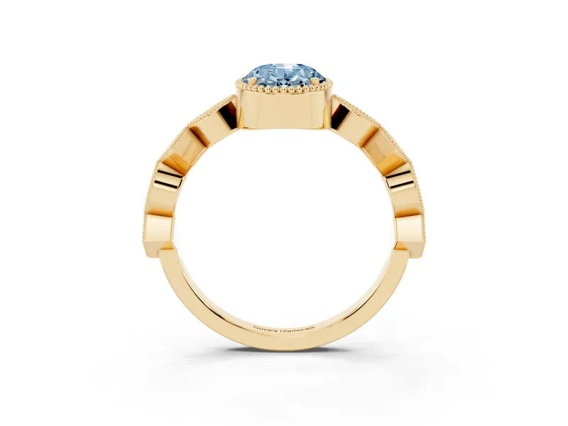 Oval Milgrain Bezel Engagement Ring Setting for a Fancy Blue Lab-Grown Diamond | Yellow Gold