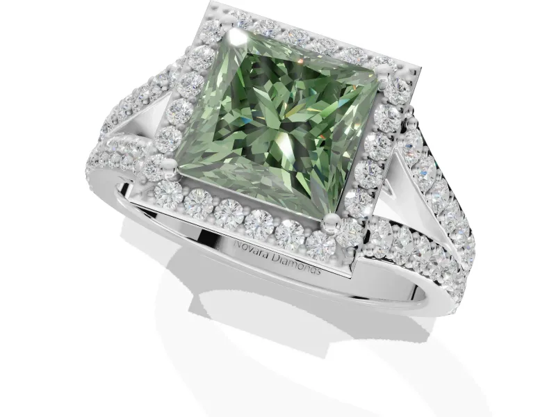 Princess Cut Halo Engagement Ring Setting for a Fancy Green Lab-Grown Diamond | Sterling Silver - Design NV-24520