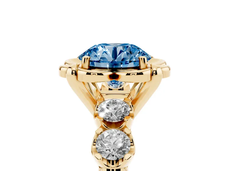 Round Floral Engagement Ring Setting for a Fancy Blue Lab-Grown Diamond | Petal Frame | Yellow Gold