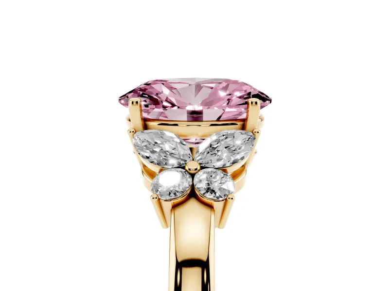 Oval Petal Engagement Ring Setting for a Fancy Pink Lab-Grown Diamond | Yellow Gold