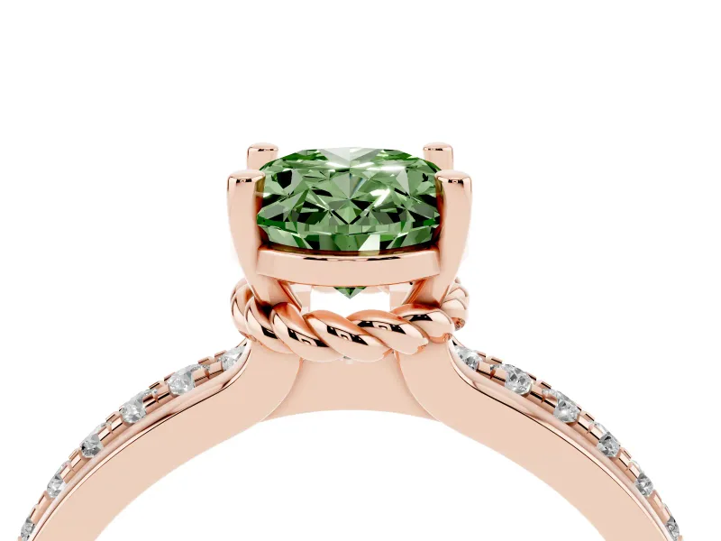 Oval Channel Engagement Ring Setting for a Fancy Green Lab-Grown Diamond | Rose Gold