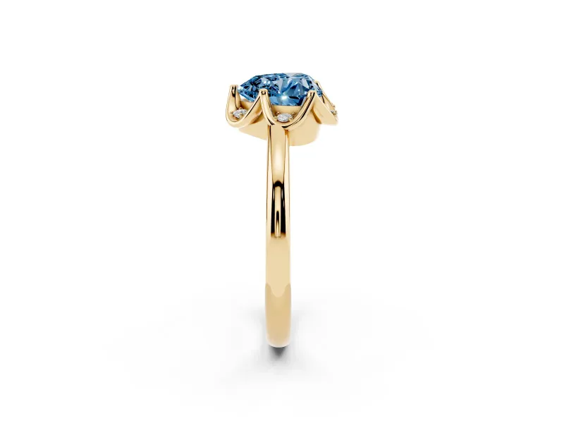 Heart-Shaped Petal Halo Engagement Ring Setting for a Fancy Blue Lab-Grown Diamond | Yellow Gold