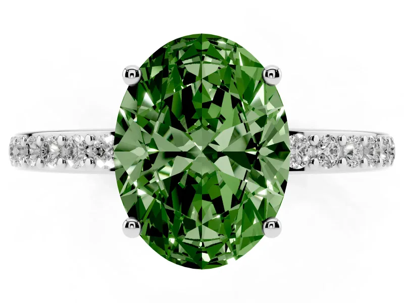 Oval Hidden Halo Engagement Ring Setting for a Fancy Green Lab-Grown Diamond | Sterling Silver