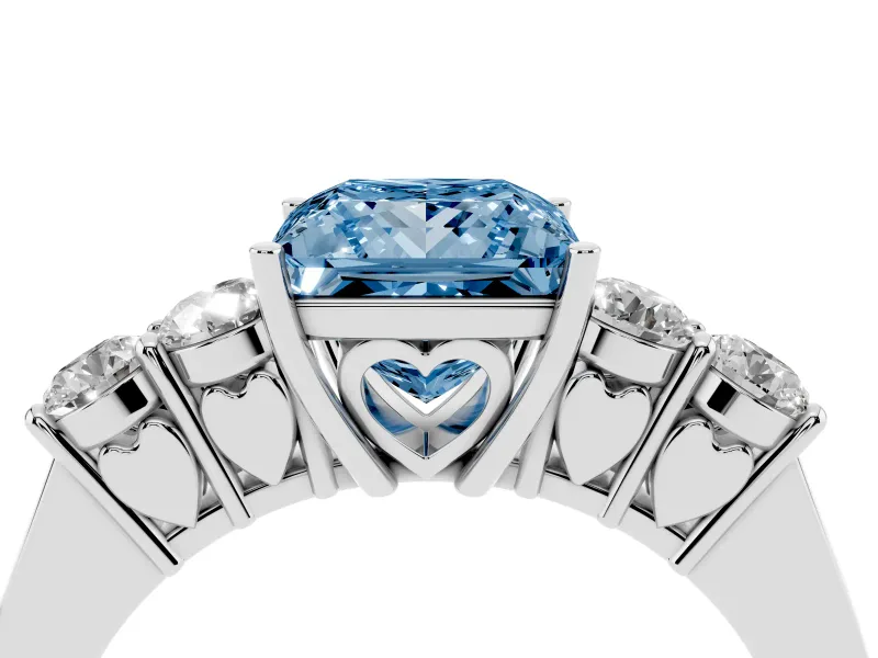 Princess Cut 5 Stone Engagement Ring Setting for a Fancy Blue Lab-Grown Diamond | Platinum
