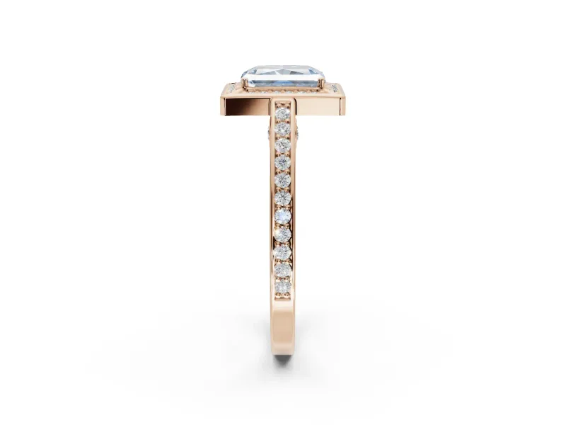 Radiant Cut Sectioned Halo Engagement Ring Setting for a Fancy Blue Lab-Grown Diamond | Rose Gold