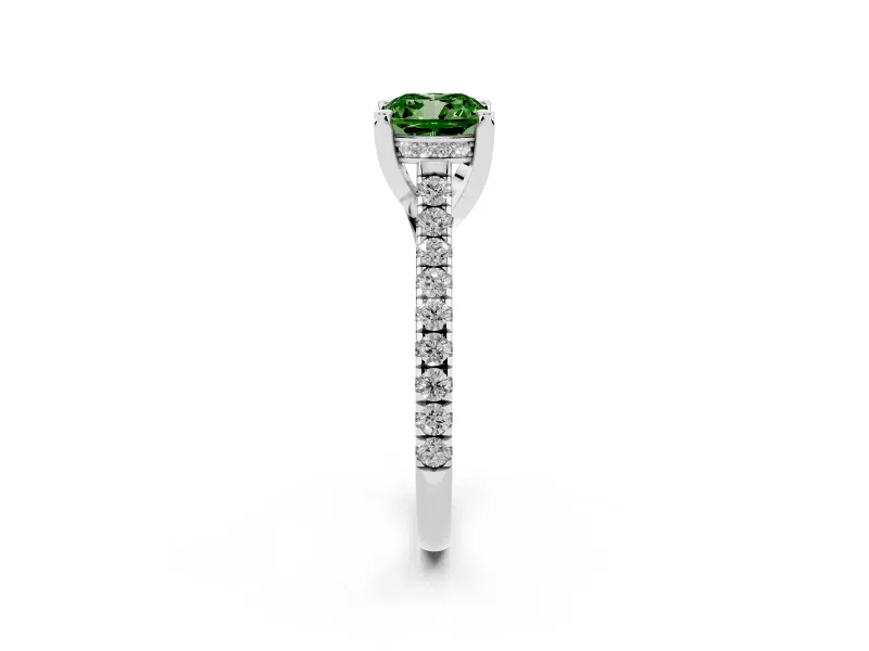 Cushion Cut Hidden Halo Pave Engagement Ring Setting for a Fancy Green Lab-Grown Diamond | Claw Prongs | White Gold