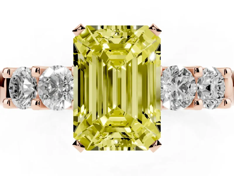 Emerald Cut Five Stone Engagement Ring Setting for a Fancy Yellow Lab-Grown Diamond | Rose Gold