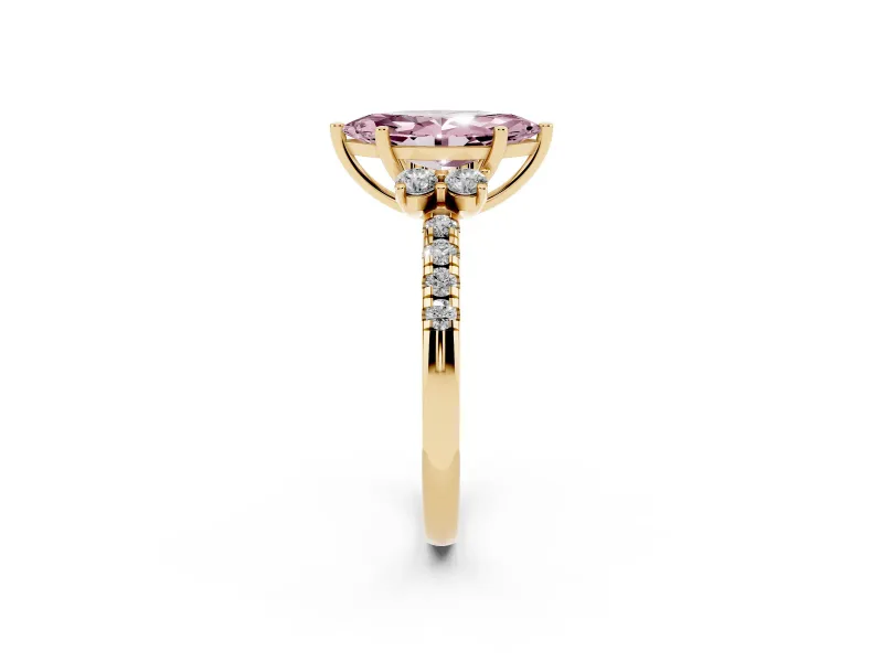 Marquise Side Stone Pave Engagement Ring Setting for a Fancy Pink Lab-Grown Diamond | Paired Round Accents | Yellow Gold