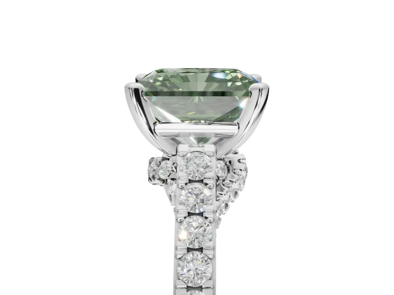 Radiant Cut Pavé Solitaire Engagement Ring Setting for a Fancy Green Lab-Grown Diamond | Crossover Gallery | Platinum