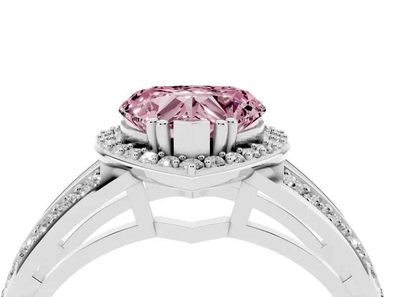 Heart-Shaped Halo Engagement Ring Setting for a Fancy Pink Lab-Grown Diamond | Two-Row Pave Split Shank | White Gold