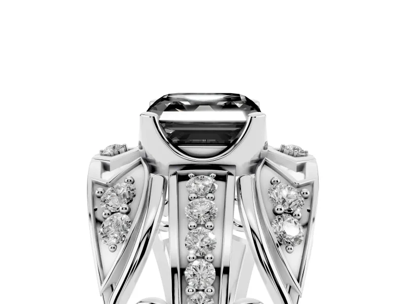 Asscher Cut Art Deco Graduated Engagement Ring Setting for a Black Center | Split Shank | Platinum