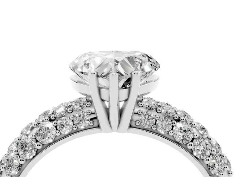 Heart-Shaped Multi Row Pave Solitaire Engagement Ring Setting | Domed Shoulders | Platinum