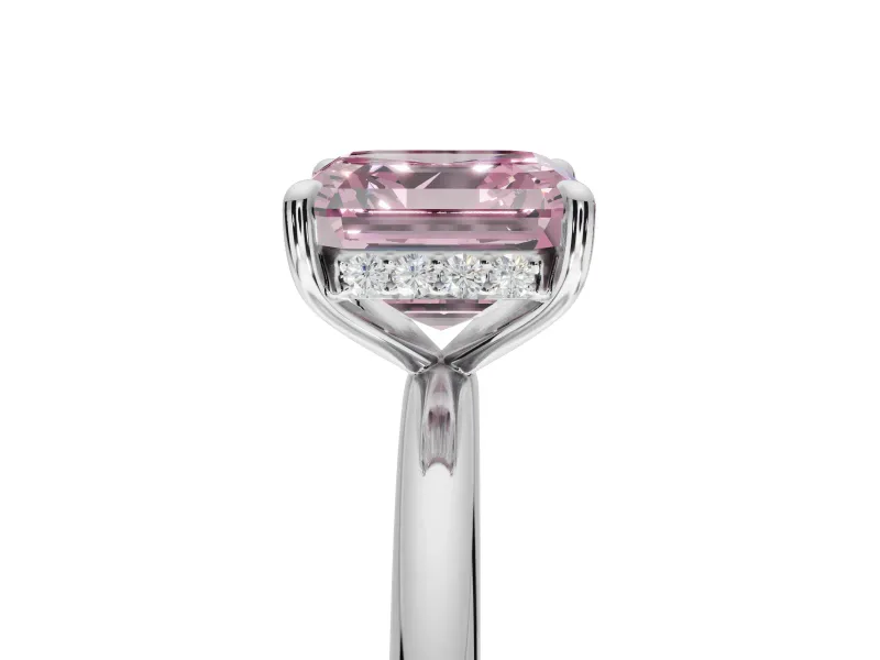 Asscher Cut Hidden Halo Ring Setting for a Fancy Pink Lab-Grown Diamond | Sterling Silver