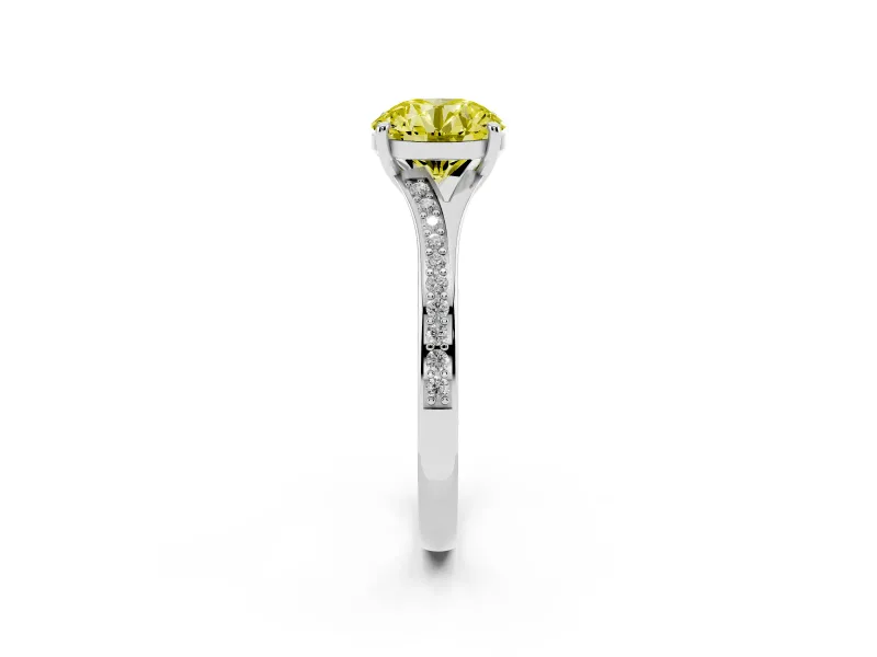 Round Pave Solitaire Engagement Ring Setting for a Fancy Yellow Lab-Grown Diamond | Sweeping Shoulders | Platinum