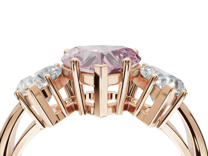 Heart-Shaped Three Stone Engagement Ring Setting for a Fancy Pink Lab-Grown Diamond | Plain Band | Rose Gold