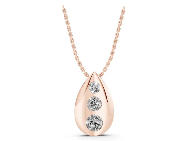 Round Lab-Grown Diamond Graduated Bezel Teardrop Pendant Necklace | Fluted Sides | Rose Gold