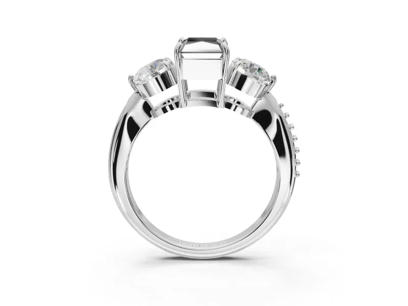 Fancy Black Radiant Cut Lab-Grown Diamond Three-Stone Ring Set in White Gold with Channel-Set Band and Prong Setting