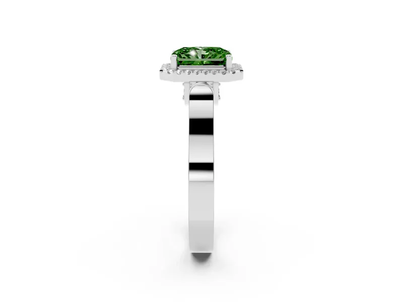 Radiant Cut Halo Engagement Ring Setting for a Fancy Green Lab-Grown Diamond | Pavé Panel Shoulders | Sterling Silver