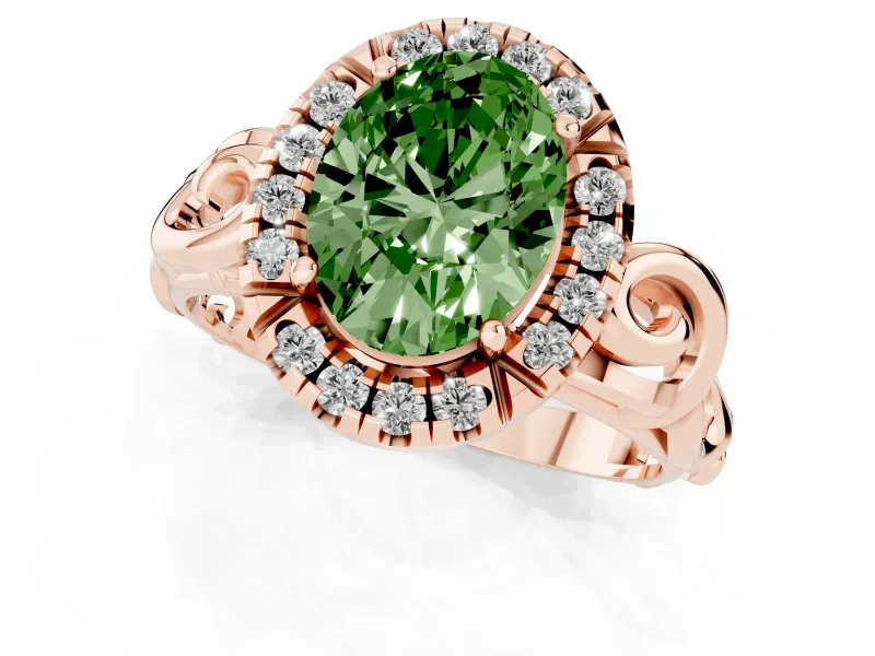 Oval Filigree Halo Engagement Ring Setting for a Fancy Green Lab-Grown Diamond | Rose Gold
