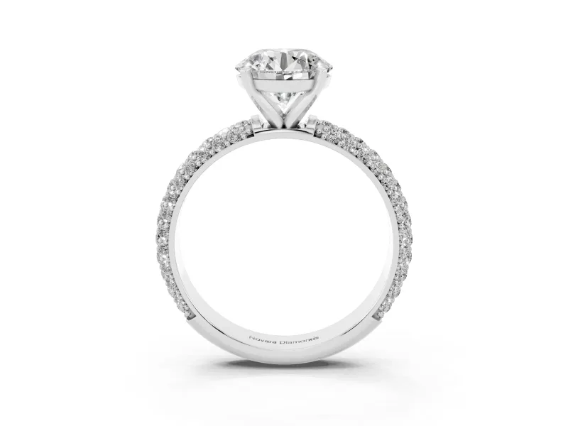 Round Pavé Solitaire Engagement Ring Setting | Domed Pavé Band | Sterling Silver