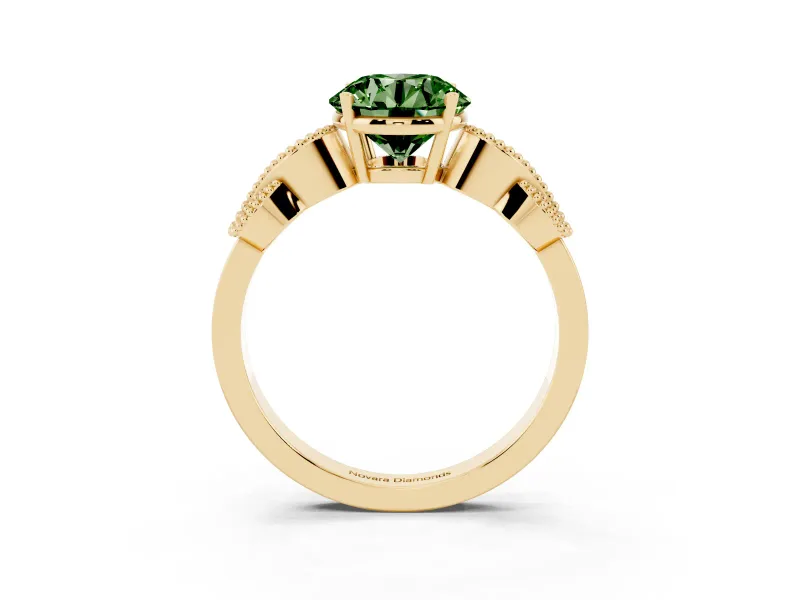 Round Vintage Engagement Ring Setting for a Fancy Green Lab-Grown Diamond | Yellow Gold