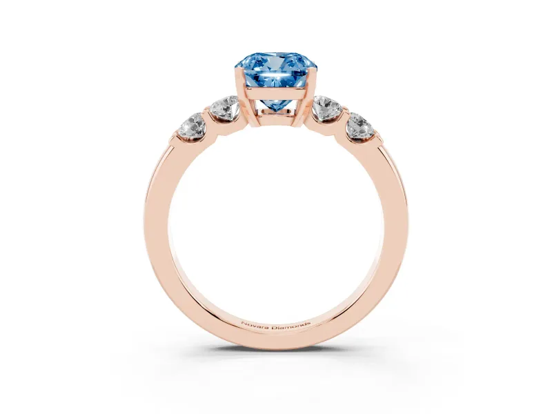 Cushion Cut Five Stone Engagement Ring Setting for a Fancy Blue Lab-Grown Diamond | Rose Gold
